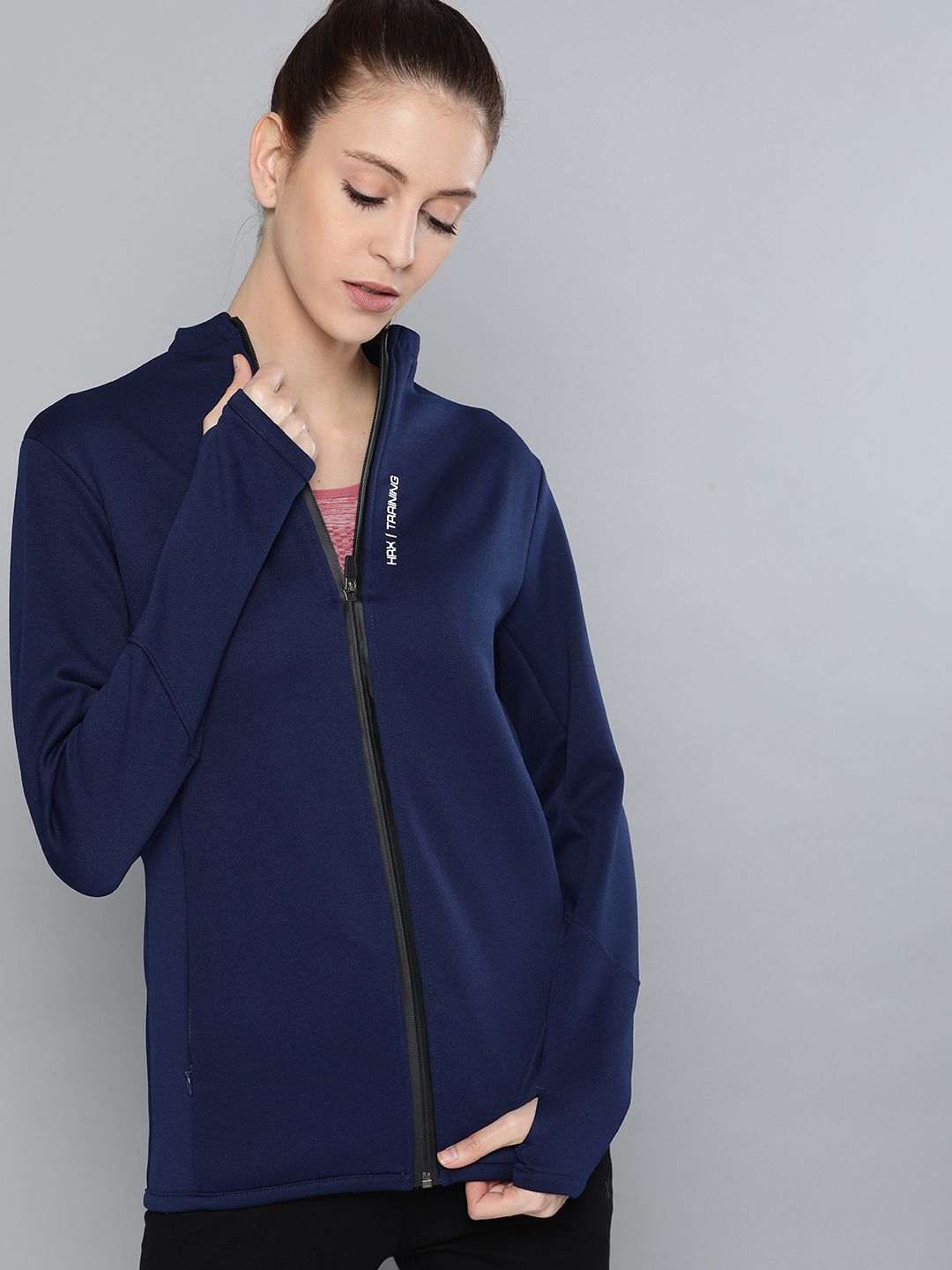 HRX by Hrithik Roshan Women Medieval Blue Solid Rapid-Dry Antimicrobial Training Jacket