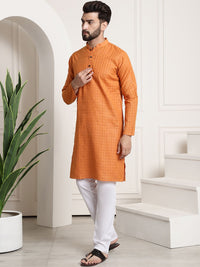 SOJANYA Men Orange & White Woven Design Kurta with Churidar