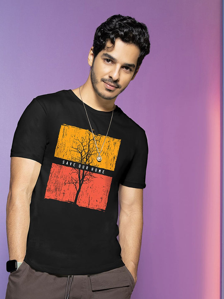 Bewakoof Men Black Printed Round Neck Pure Cotton T-shirt