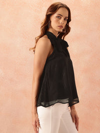 all about you Vertically Striped Knot Detail Halter Neck A-Line Top