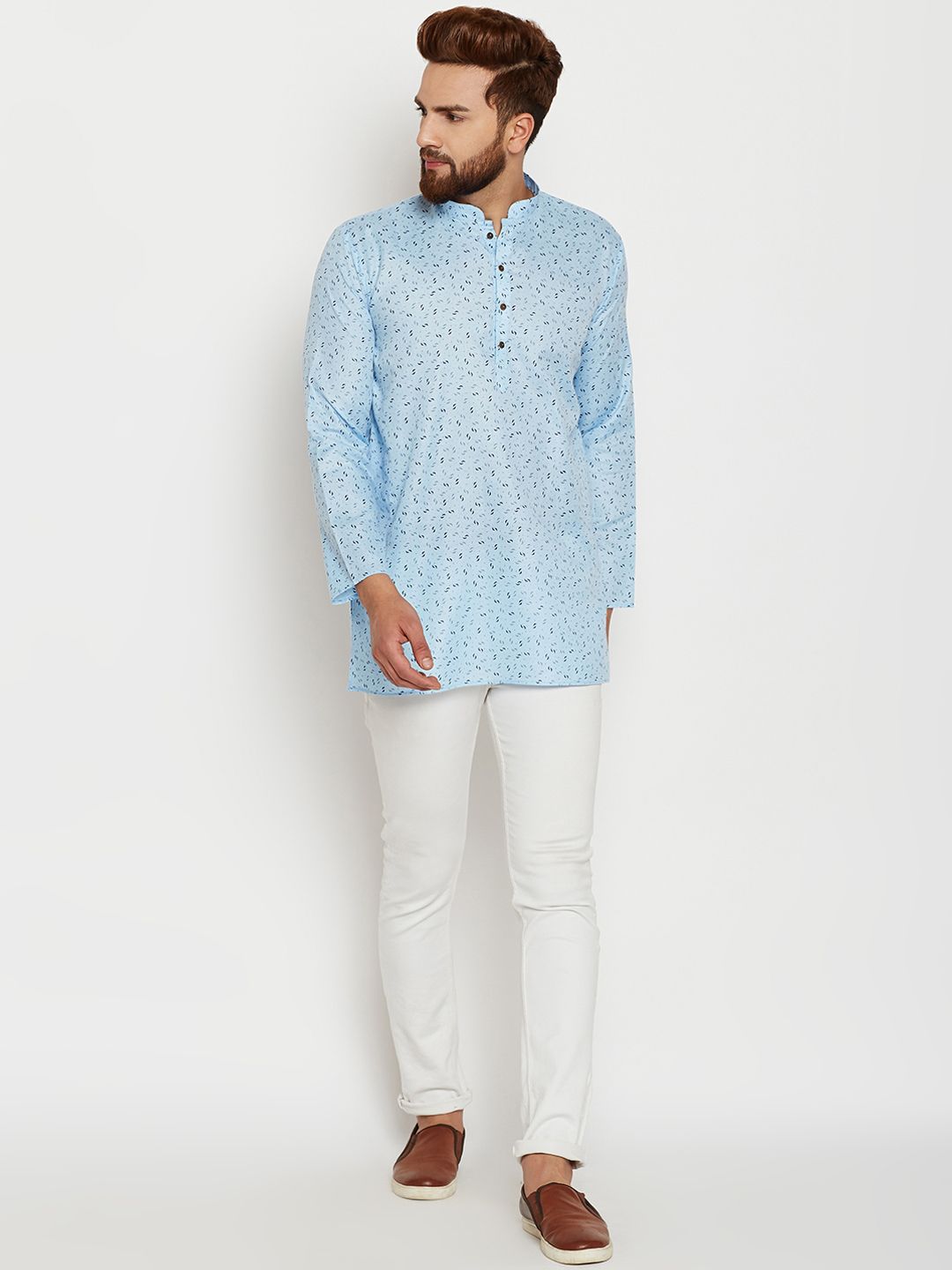 SOJANYA Kurta Lurus Bercetak Biru Turquoise Lelaki