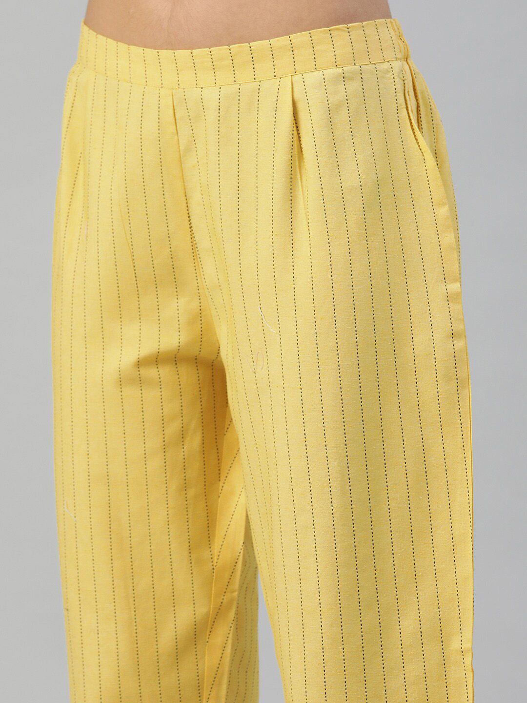 KALINI Striped Band Collar Straight Kurta with Trousers