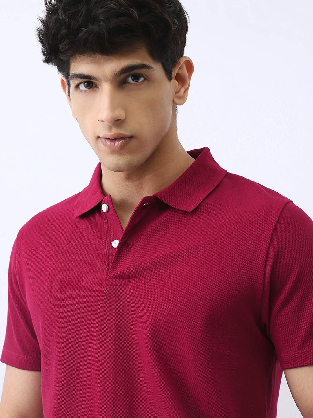 Urbano Fashion Men's Wine Solid Regular Fit Half Sleeve Polo Collar T-Shirt