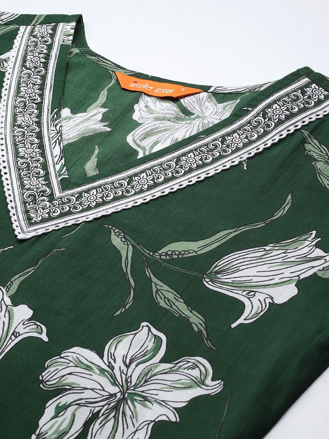 Indo Era Floral Printed Regular Pure Cotton Kurta with Trousers & Dupatta