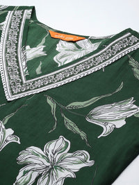 Indo Era Floral Printed Regular Pure Cotton Kurta with Trousers & Dupatta