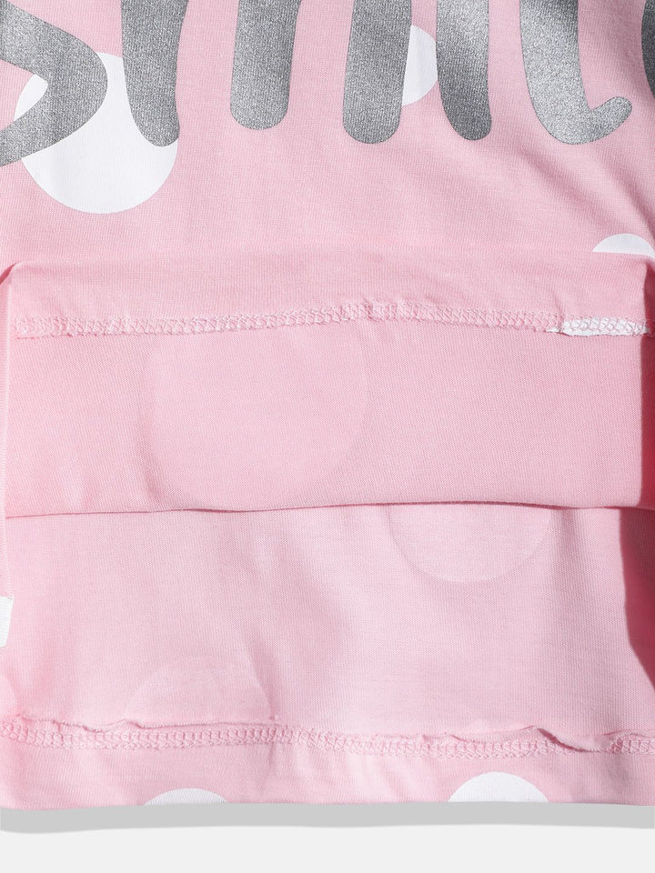 Happy Faces Girls Polka Dots & Typography Printed Pure Cotton T-shirt