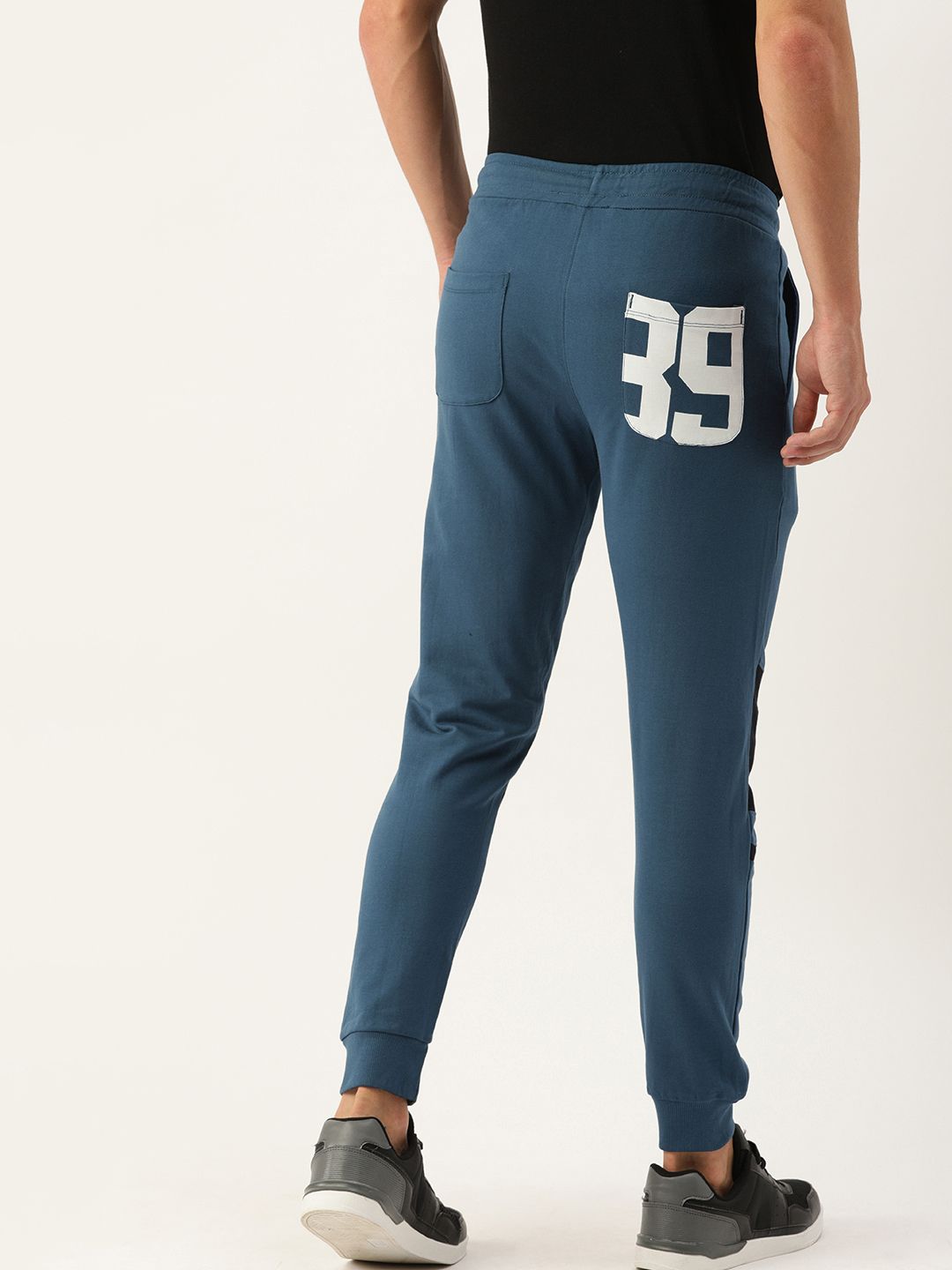 The Indian Garage Co Men Teal Blue & Black Colorblocked Joggers