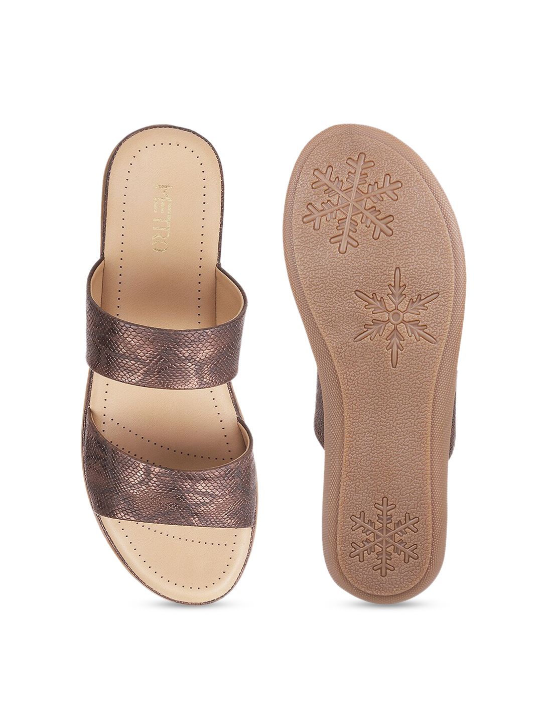 Metro Women Gold-Toned Colourblocked Open Toe Flats