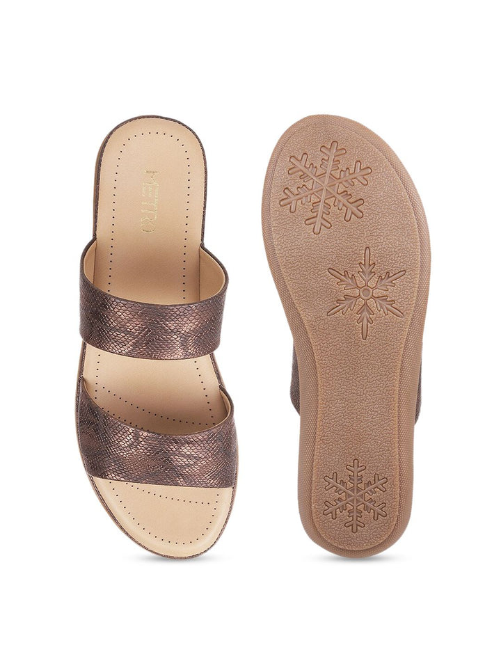 Metro Women Gold-Toned Colourblocked Open Toe Flats