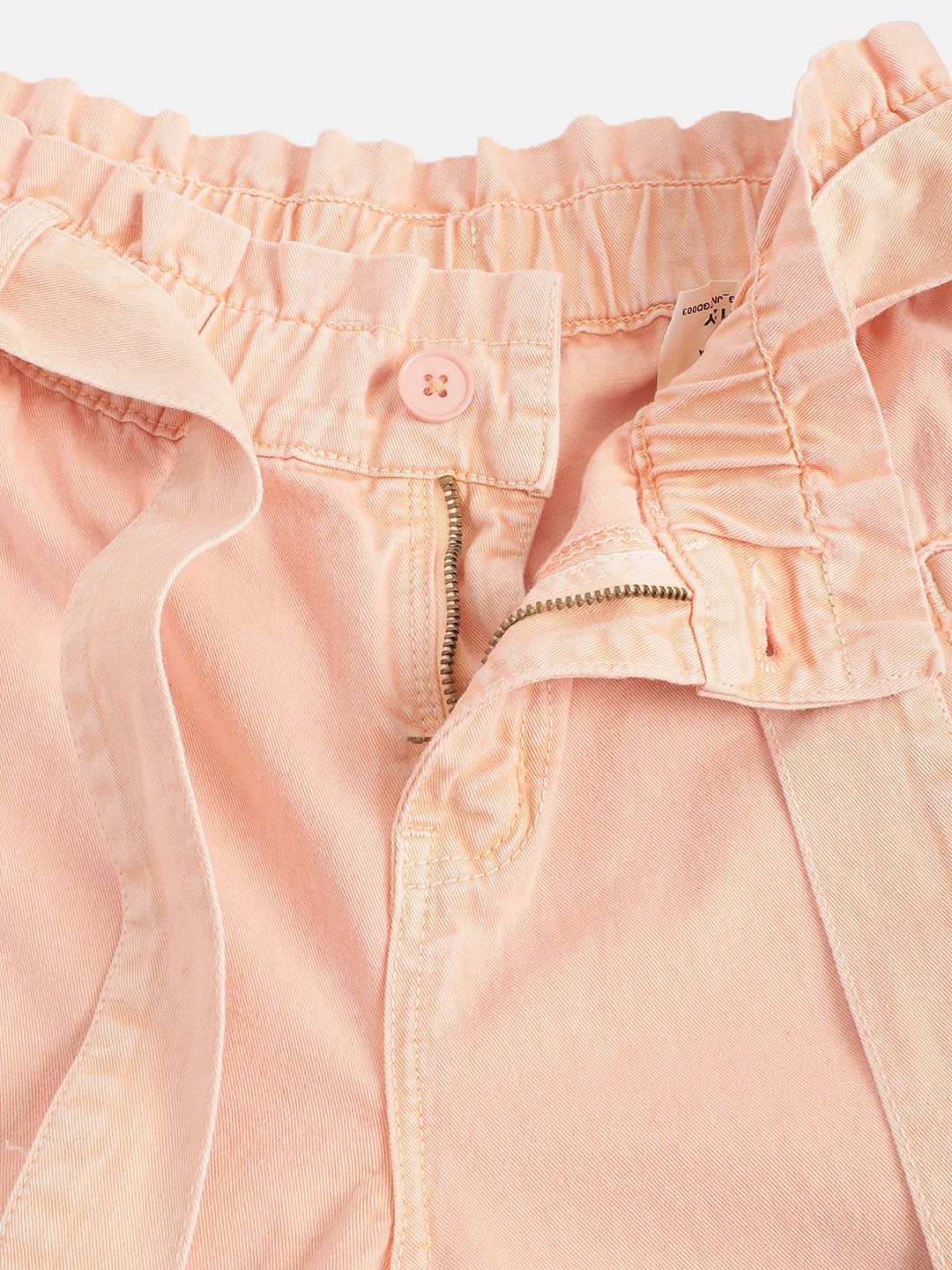YK Girls Peach-Coloured Pure Cotton High-Rise Denim Culottes