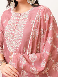 Vishudh Rose Ethnic Motifs Embroidered Regular Kurta with Trouser & Dupatta