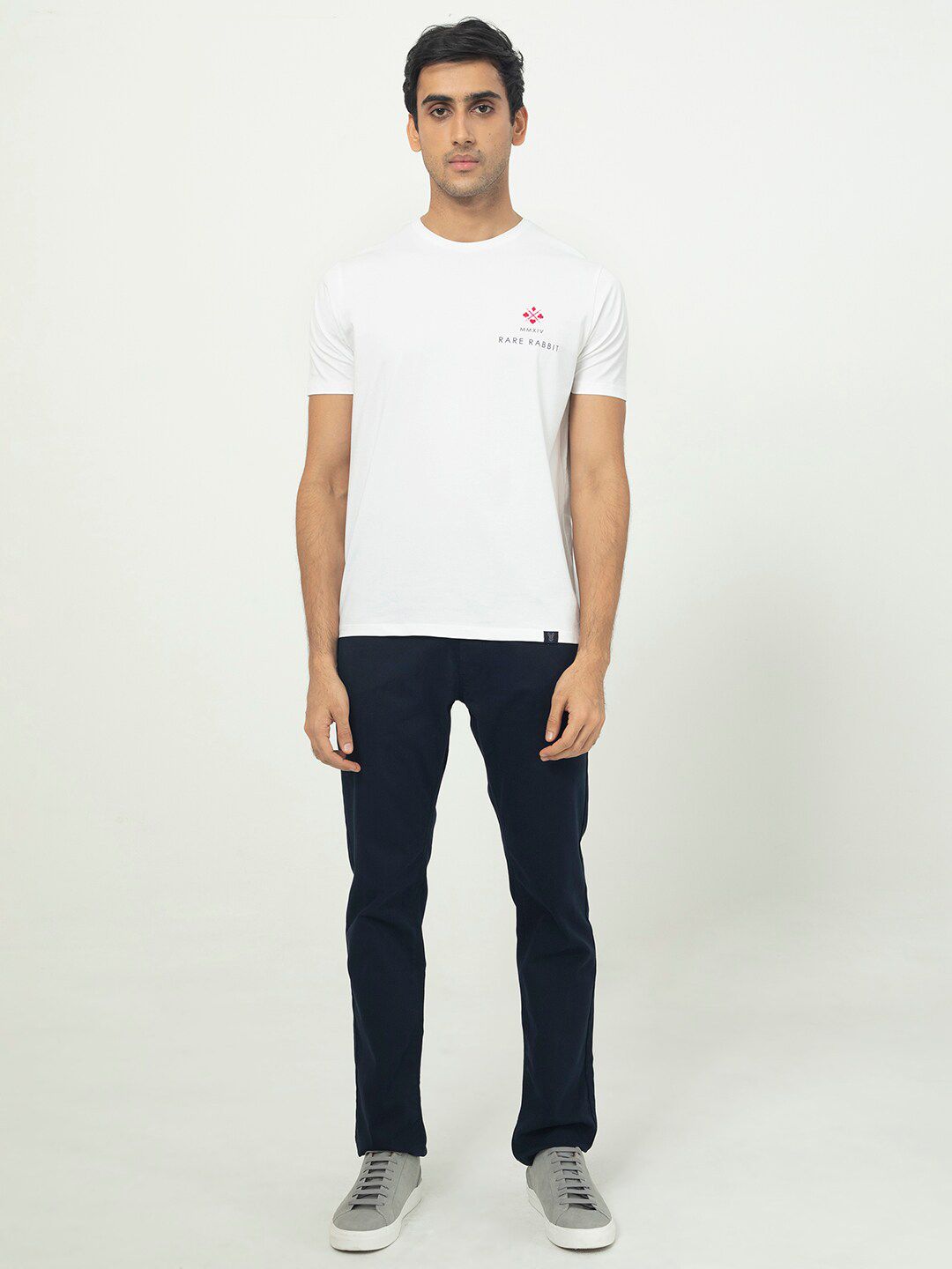 RARE RABBIT Men Castel Round Neck Slim Fit Cotton T-Shirt
