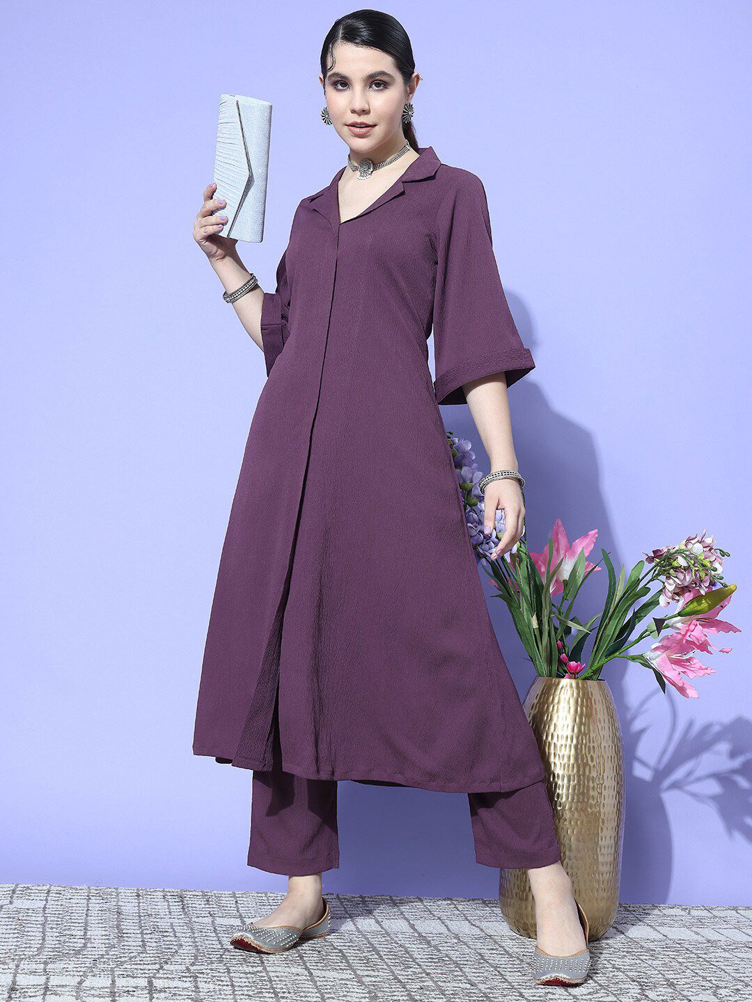 Varanga Notched Lapel Collar Tunic With Trouser Co-Ords