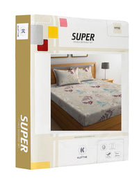 KLOTTHE Grey & Blue Printed 300 TC Fitted King Bedsheet With 2 Pillow Covers