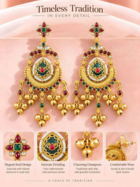 Gold-Toned Multi-Coloured Meenakari Kashmiri Style Kundan Ghungroo Drop Earrings