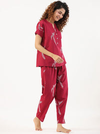 SANSKRUTIHOMES Conversational Printed Mandarin Collar Pure Cotton Night suit