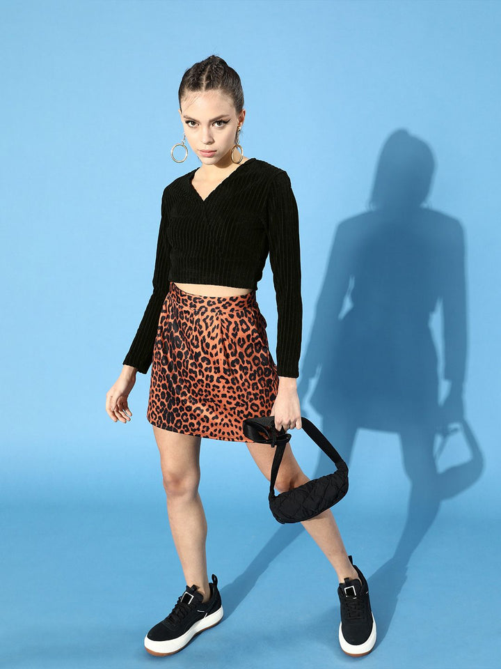 STREET 9 Women Stylish Black Solid Cropped Top