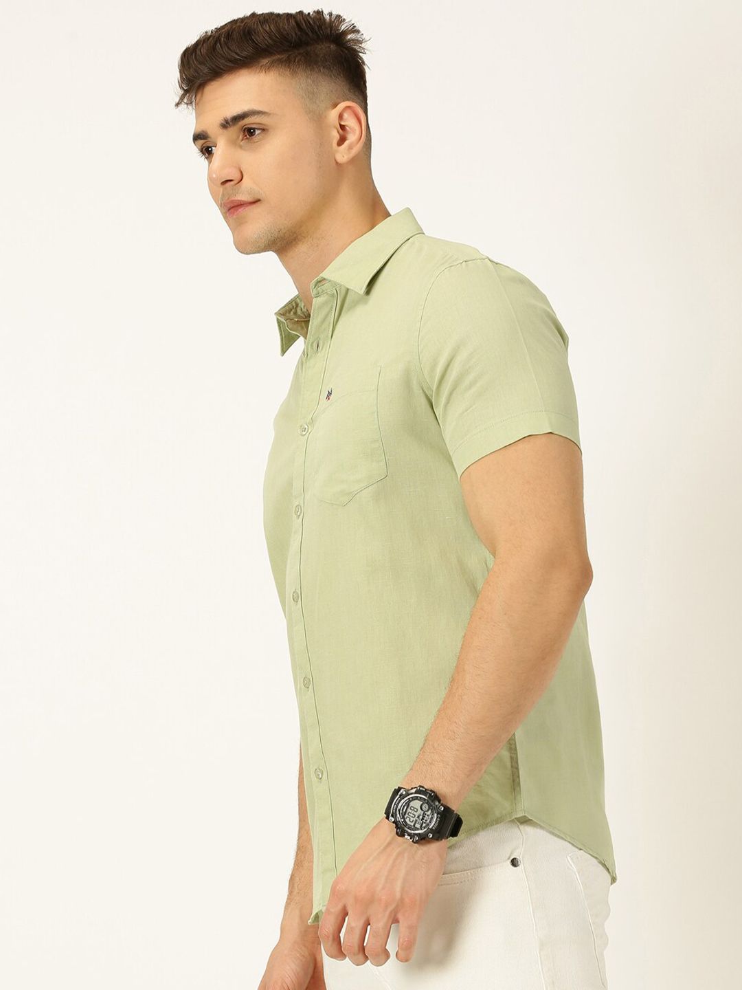Thomas Scott Classic Cotton Linen Slim Fit Short Sleeves Casual Shirt