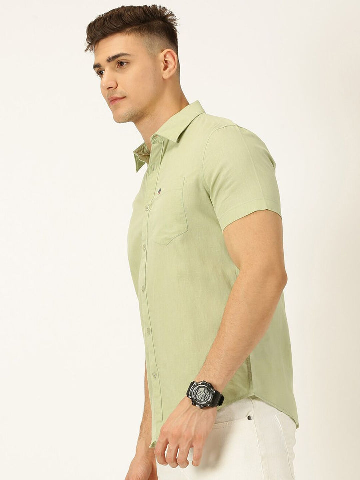Thomas Scott Classic Cotton Linen Slim Fit Short Sleeves Casual Shirt