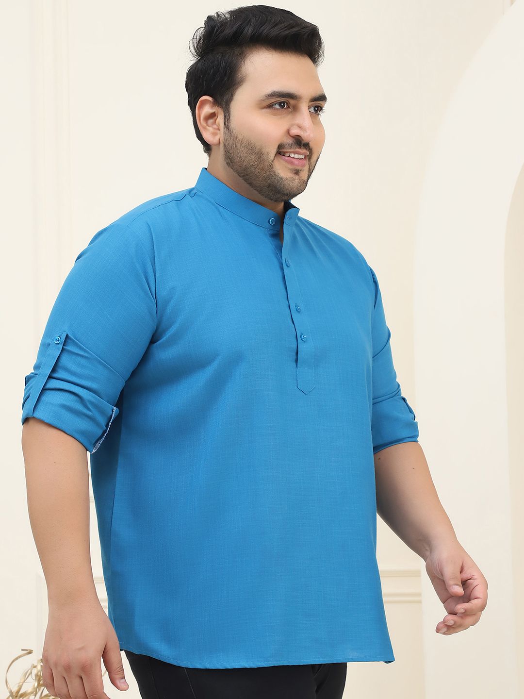 SOJANYA PLUS Men Plus Size Blue Pure Cotton Solid Straight Kurta