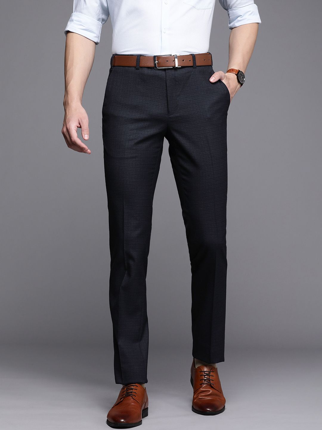 Raymond Men Checked Slim Fit Formal Trousers