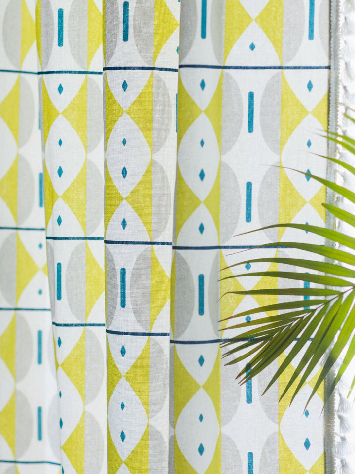 URBAN SPACE White & Lime Green Geometric Cotton Window Curtain