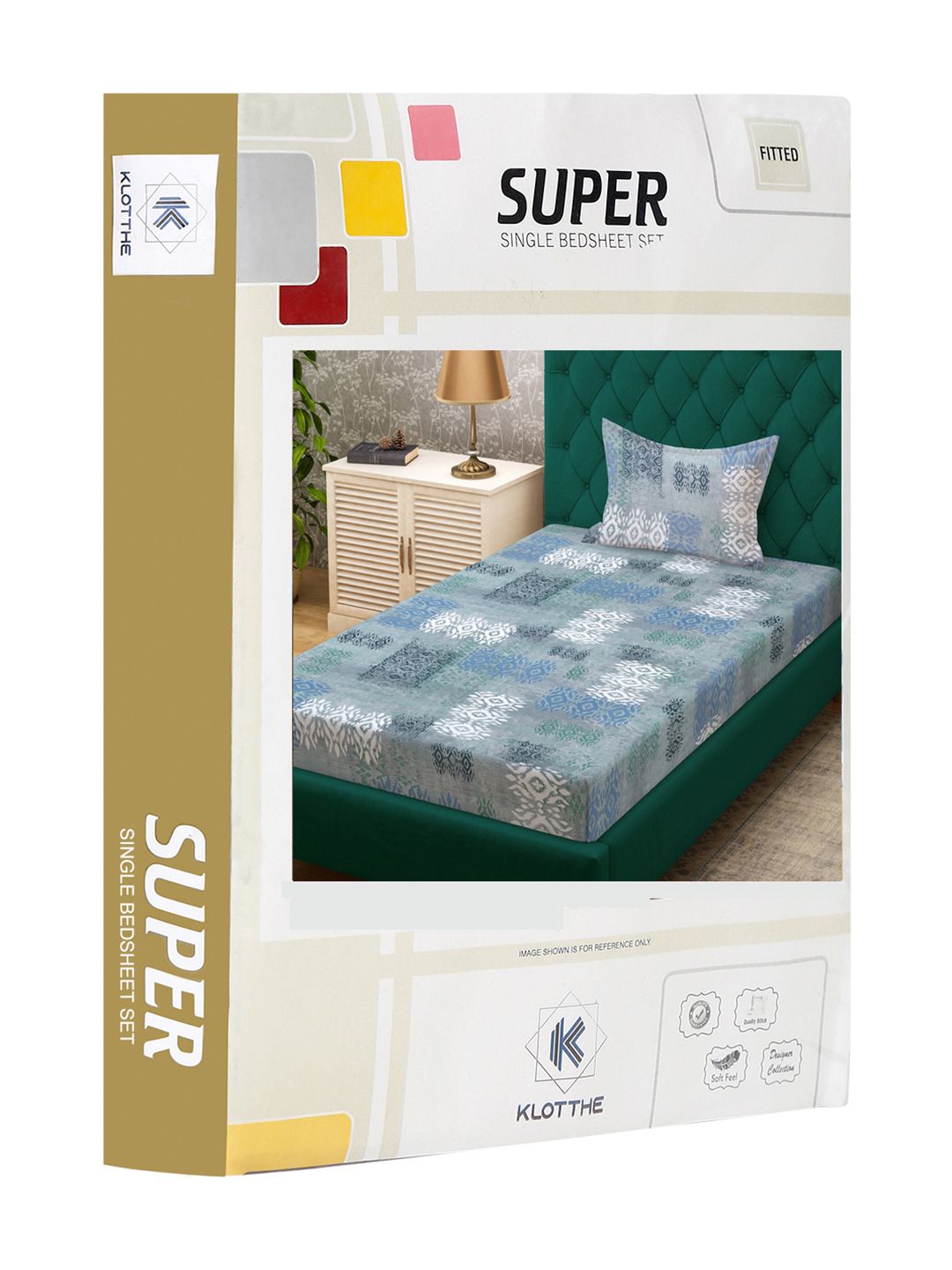 KLOTTHE Blue Geometric Printed Pure Cotton Dilengkapi 400 TC Single Cadar Dengan Sarung Bantal