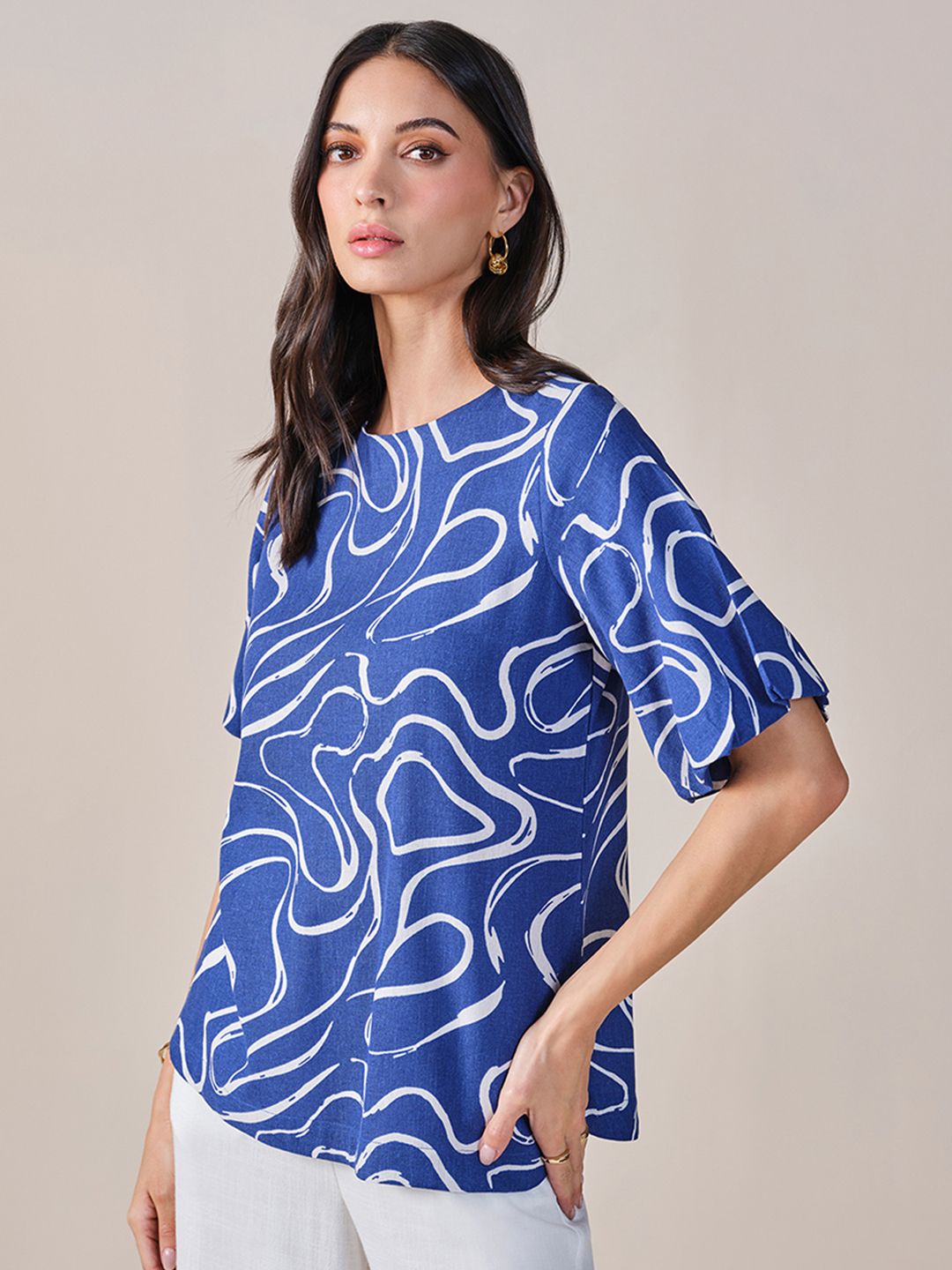 AND Printed Puff Sleeves Top