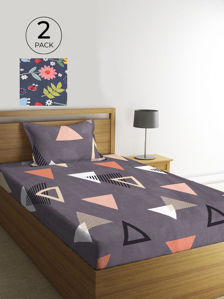 KLOTTHE Biru Kapas Geometrik 210 TC Single Halus 2 Cadar dengan 2 Sarung Bantal-225 x 150 cm