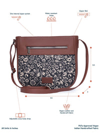 ZOUK Women Black & Brown Floral Printed Structured Sling Bag