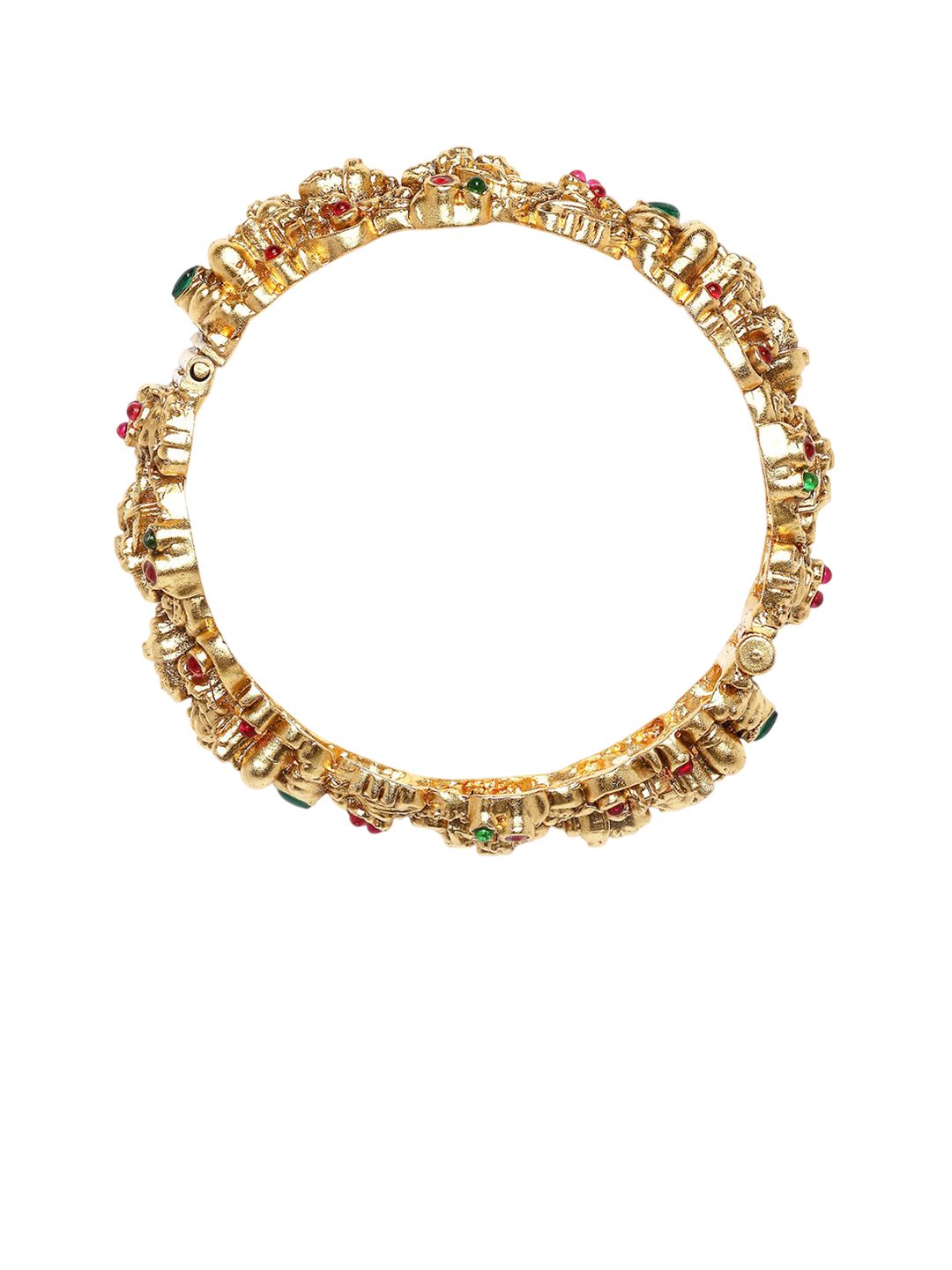 KARATCART Set Of 2 Gold Plated Kundan Stone Studded Laxmi Mata Temple Bangles