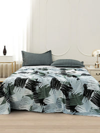 Story@home Green & White Abstract Printed 240 TC Satin Finish Queen Bedsheet Set