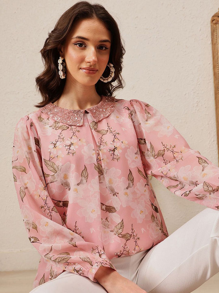 Quiero Women Floral Dicetak Peter Pan Collar atas