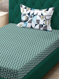 Aura Green & White Geometric Printed Flat 300TC Single Cadar Dengan Sarung Bantal