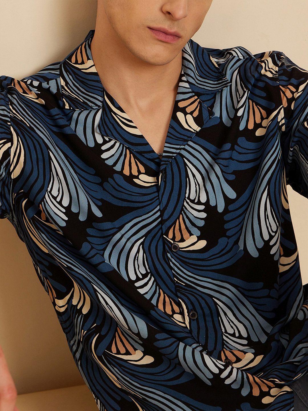 DENNISON Smart Floral Printed Cuban Collar Oversized Casual Shirt