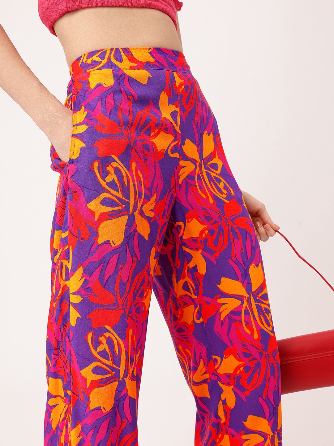 DressBerry Women Wildflowers Color Riot Wide Leg Trousers