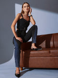 STREET 9 Solid Sleeveless Denim Crop Top