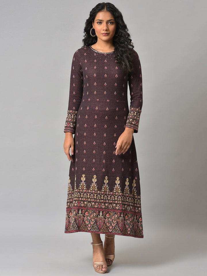 W Brown Ethnic Motifs Ethnic Maxi Dress