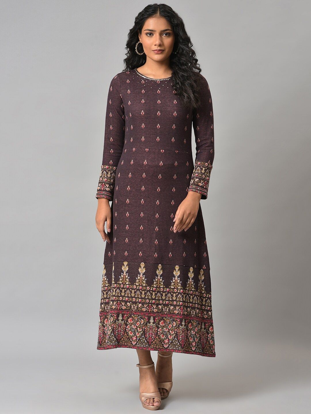 W Brown Ethnic Motifs Ethnic Maxi Dress
