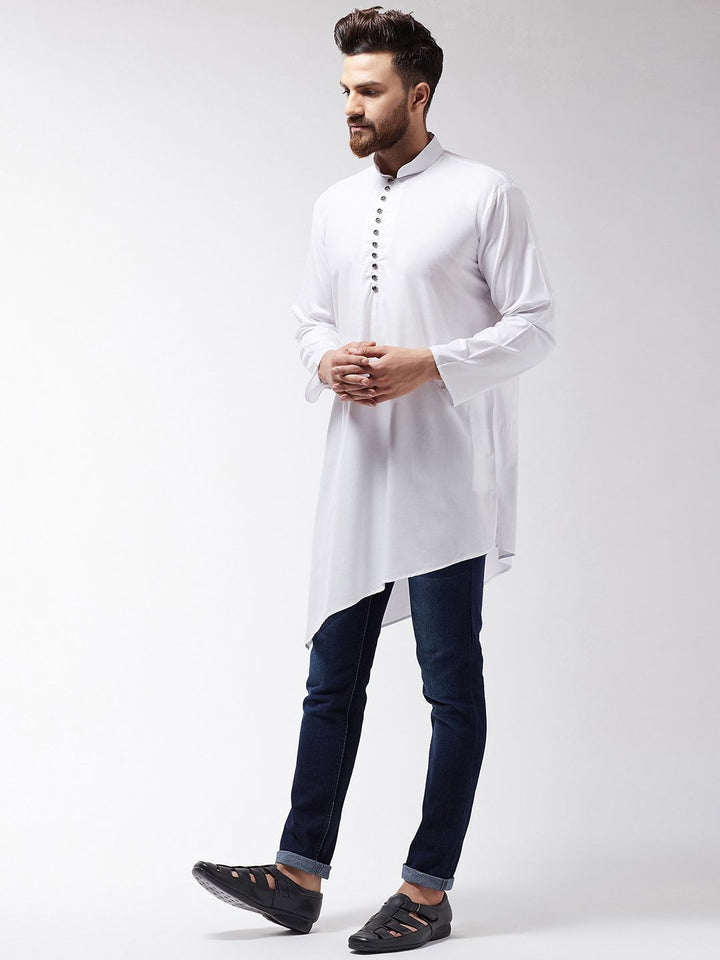 SOJANYA Lelaki White Solid Asymmetric Kurta