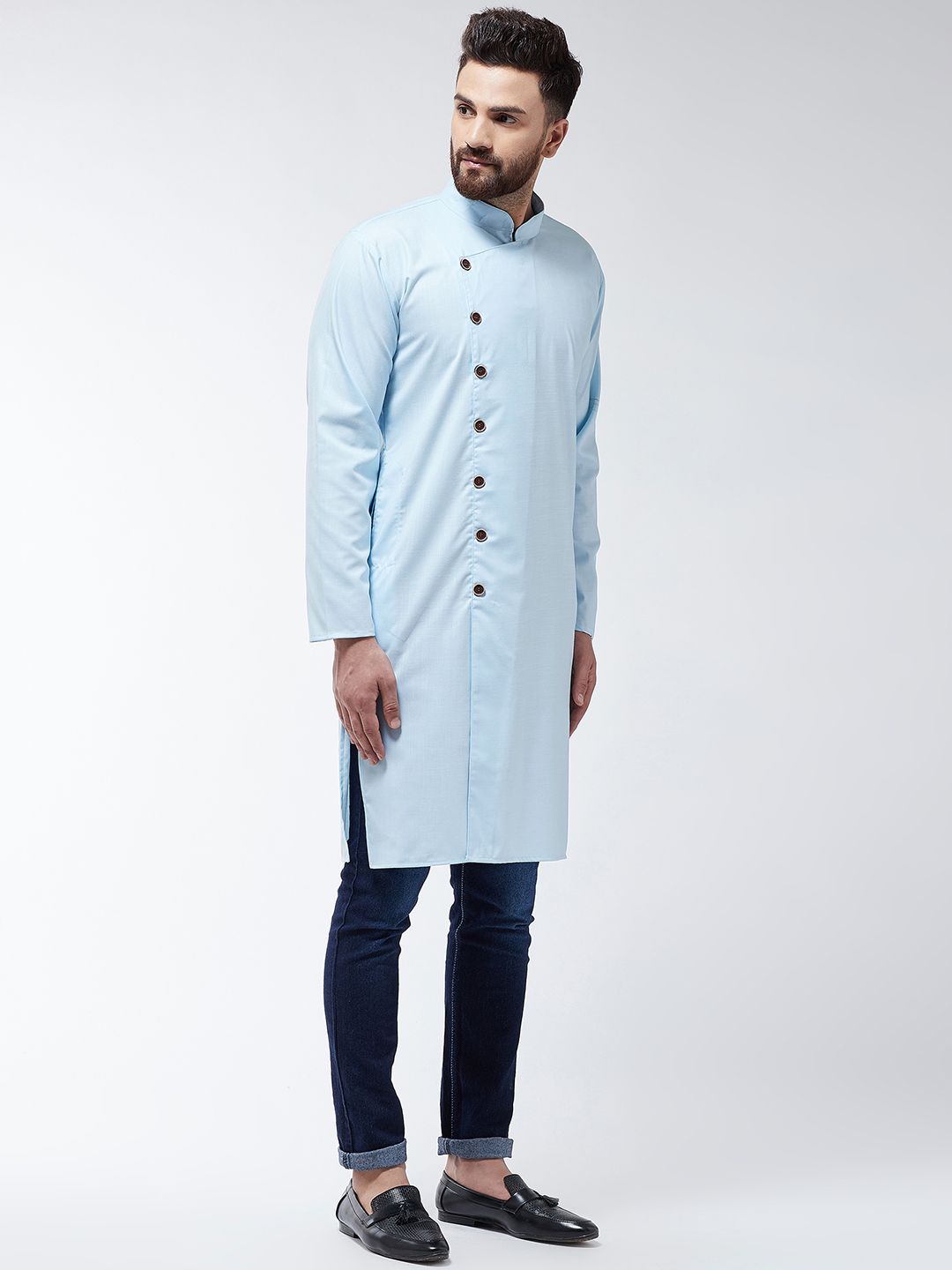 SOJANYA Men Turquoise Blue Solid Straight Kurta