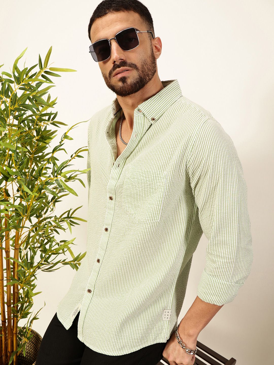 Thomas Scott Men Premium Slim Fit Striped Button-Down Collar Pure Cotton Casual Shirt