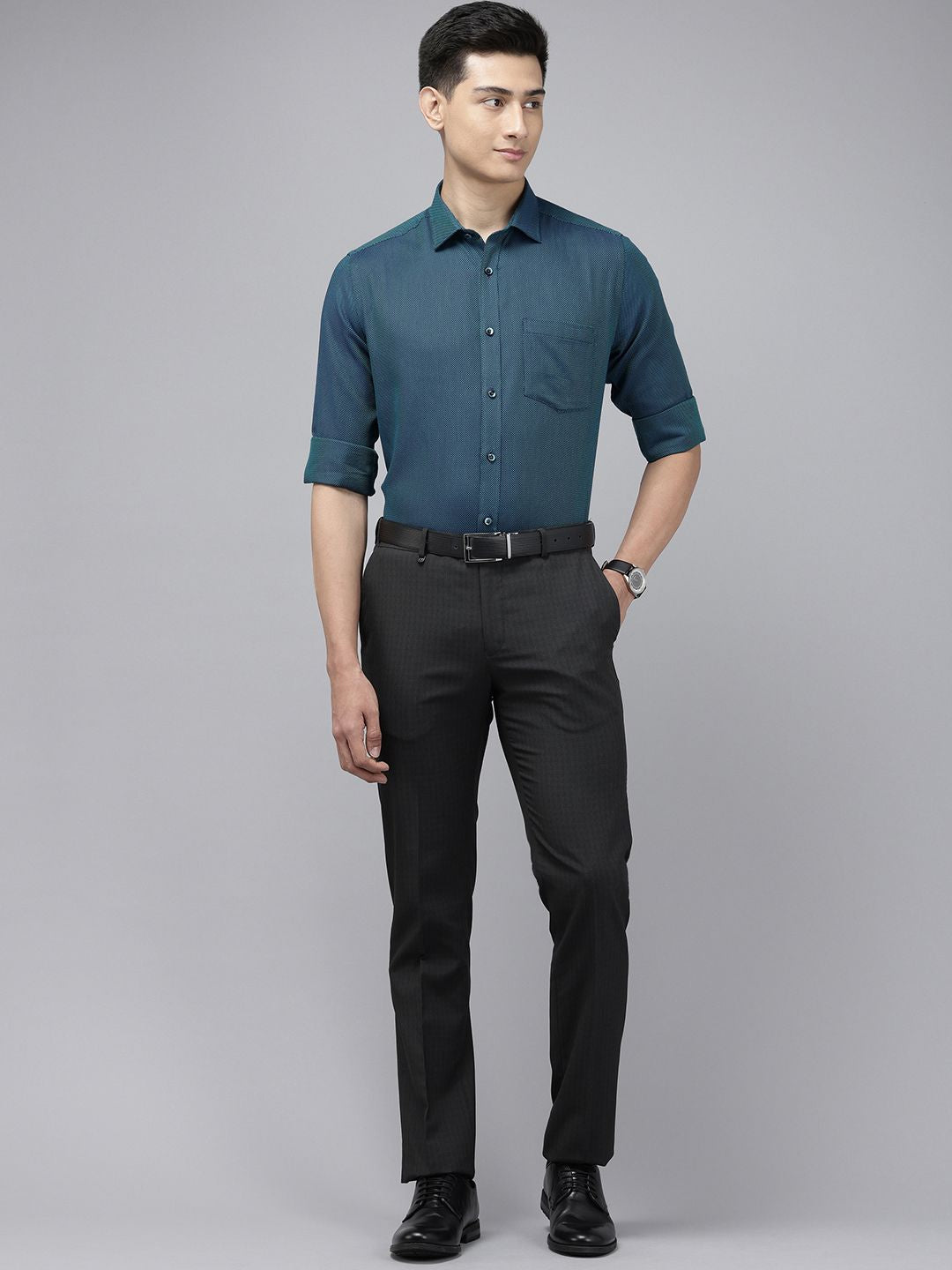 Park Avenue Self Design Textured Pure Cotton Formal Shirt