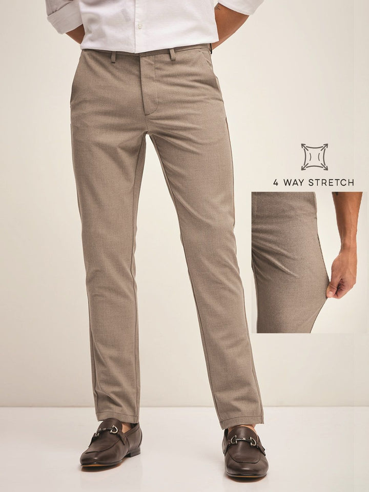 THE BEAR HOUSE Men Solid 4 Way Stretch Formal Trouser