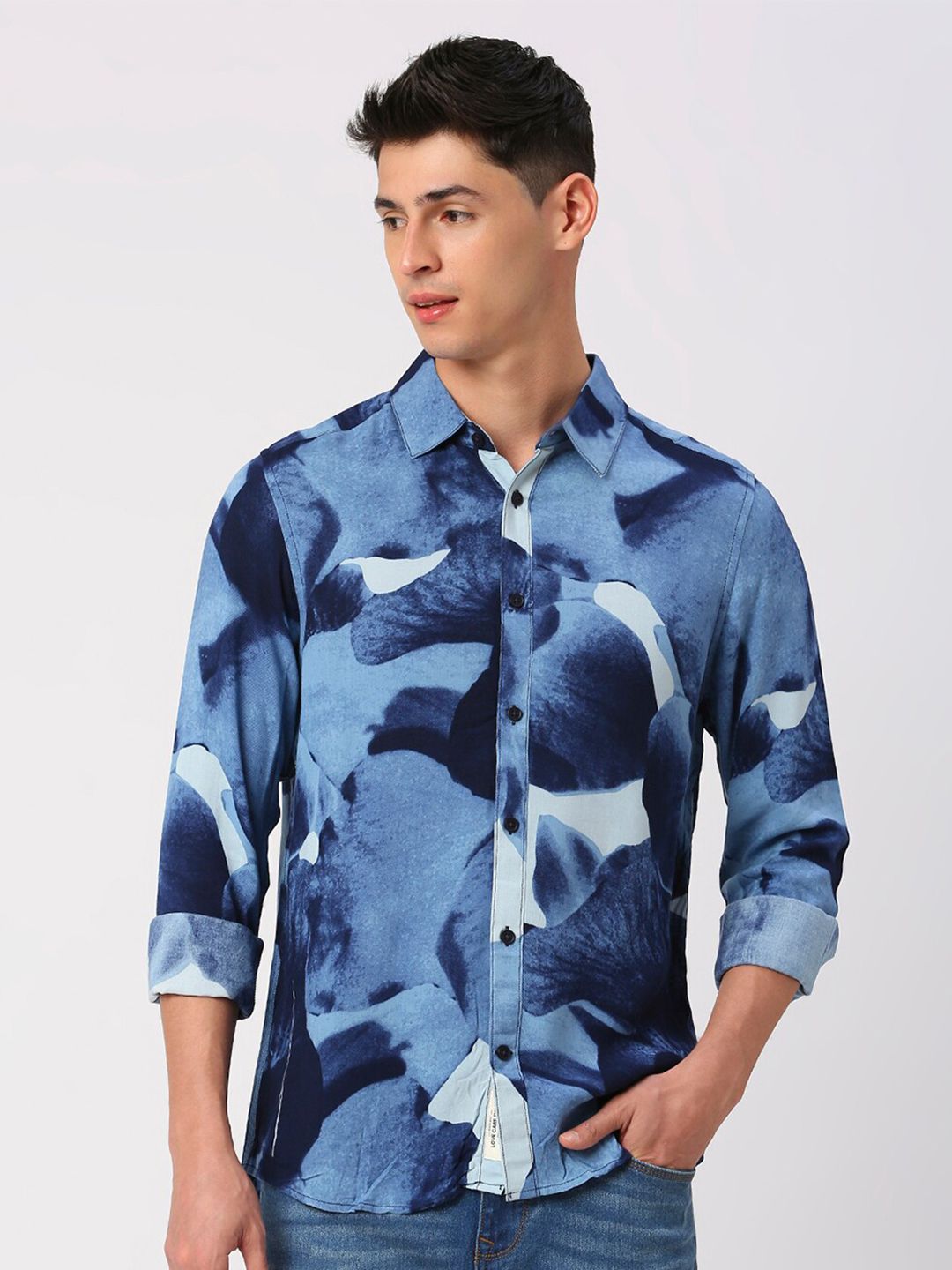 Being Human Slim Fit Abstract Printed Spread Collar Casual Shirt