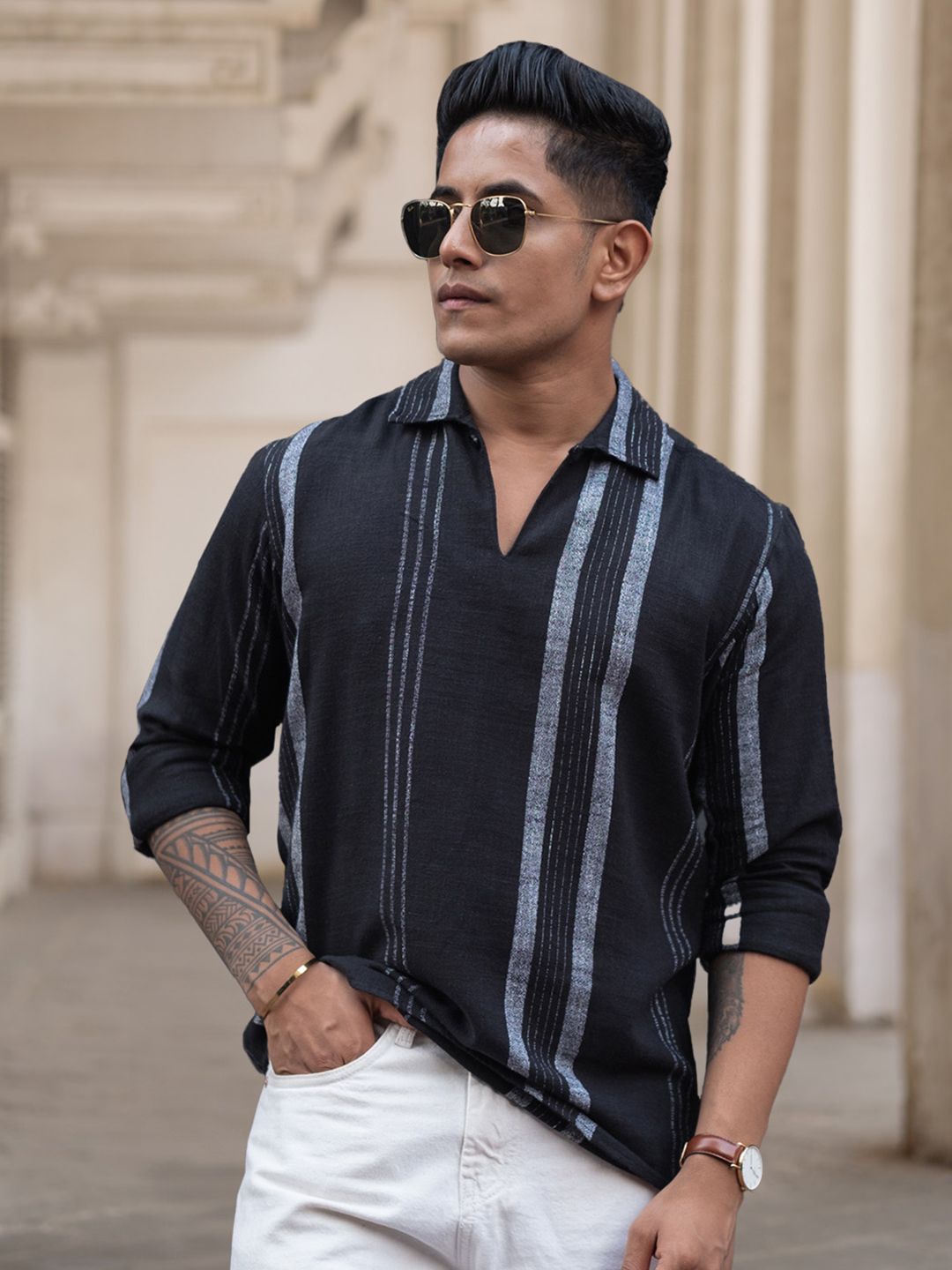 Powerlook Men Horizontal Stripes Opaque Striped Pure Cotton Casual Shirt