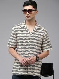 SPYKAR Self Design Textured Knitted Cuban Collar Relaxed Fit Casual  Shirt