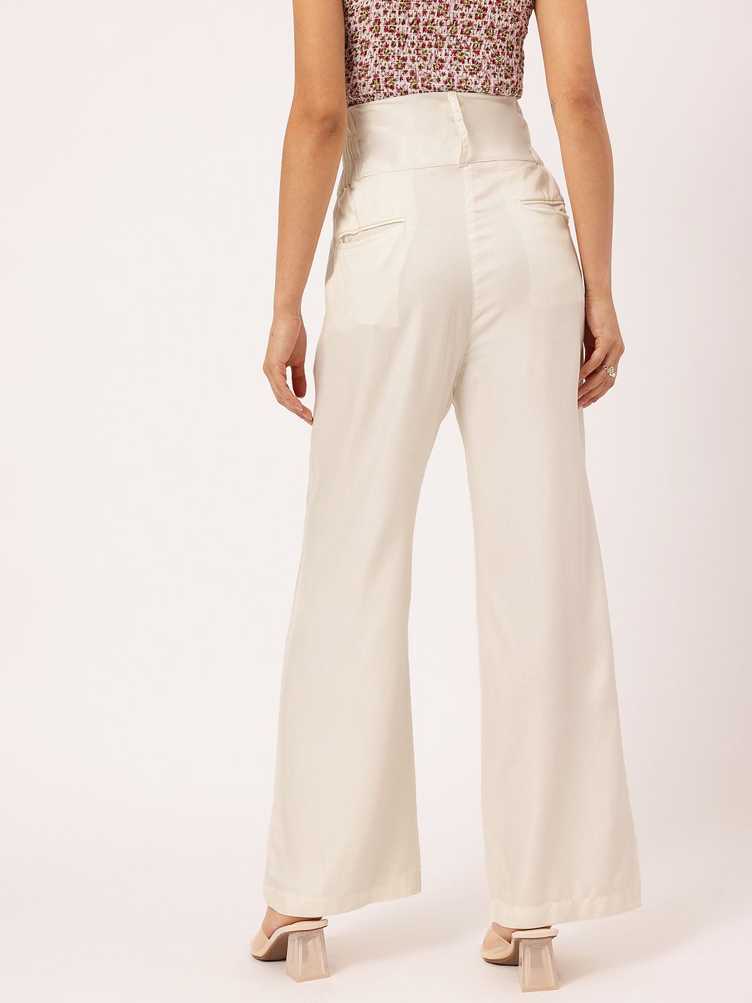 DressBerry Women Flowy Wide Waistband Flared Trousers