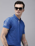 SPYKAR Men Polo Collar Indigo Pure Cotton Slim Fit T-shirt With Shoulder Taping Detail