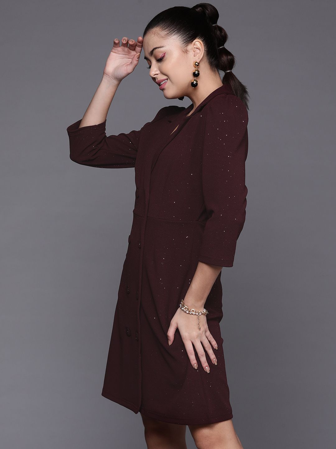 SASSAFRAS Women Burgundy Solid Shirt Dress